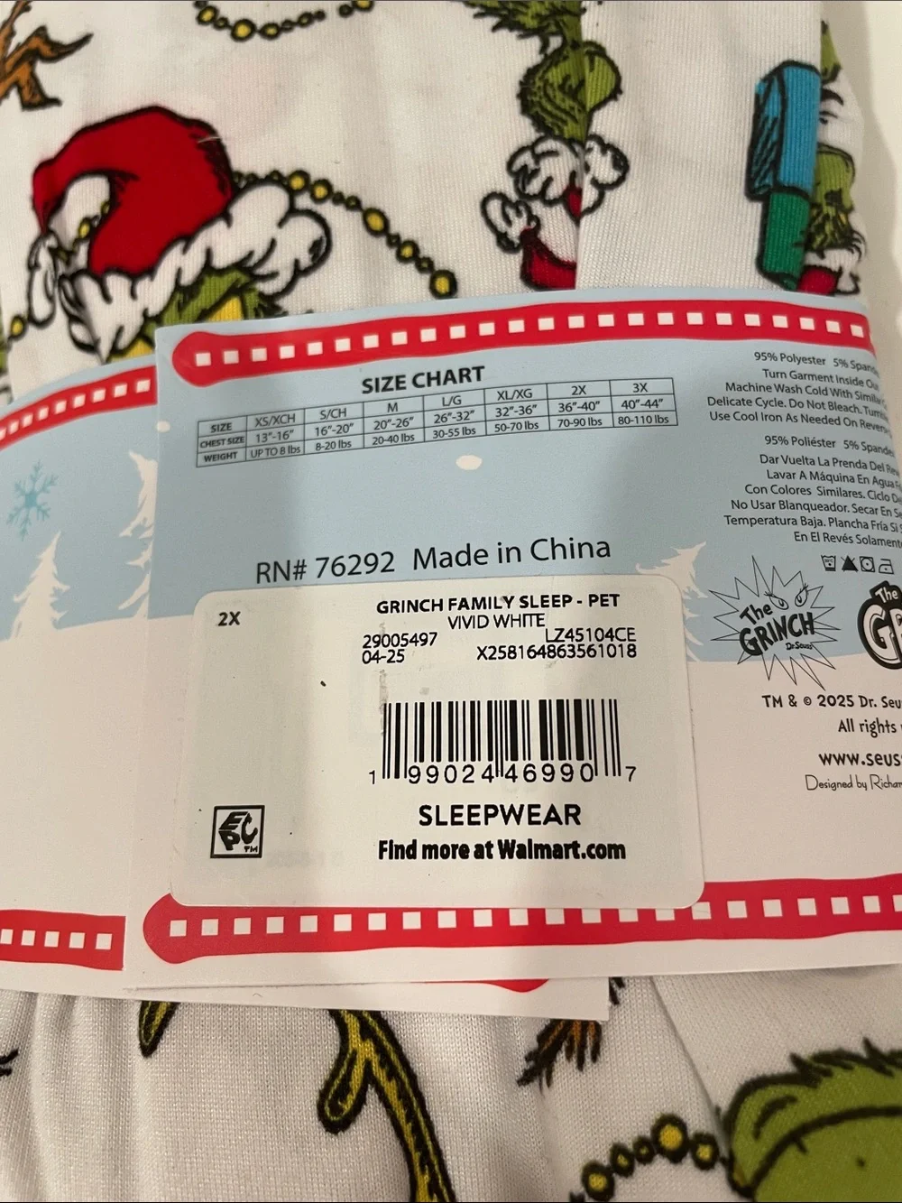 The Grinch Holiday PJ for Pets - White & Green Pattern